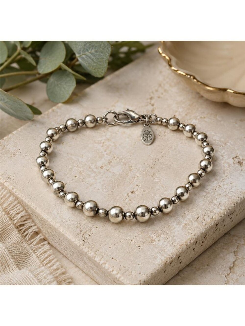 Vintage Premier Designs Silver Tone Graduated Ball Bead Bracelet 7.5 In Lobster